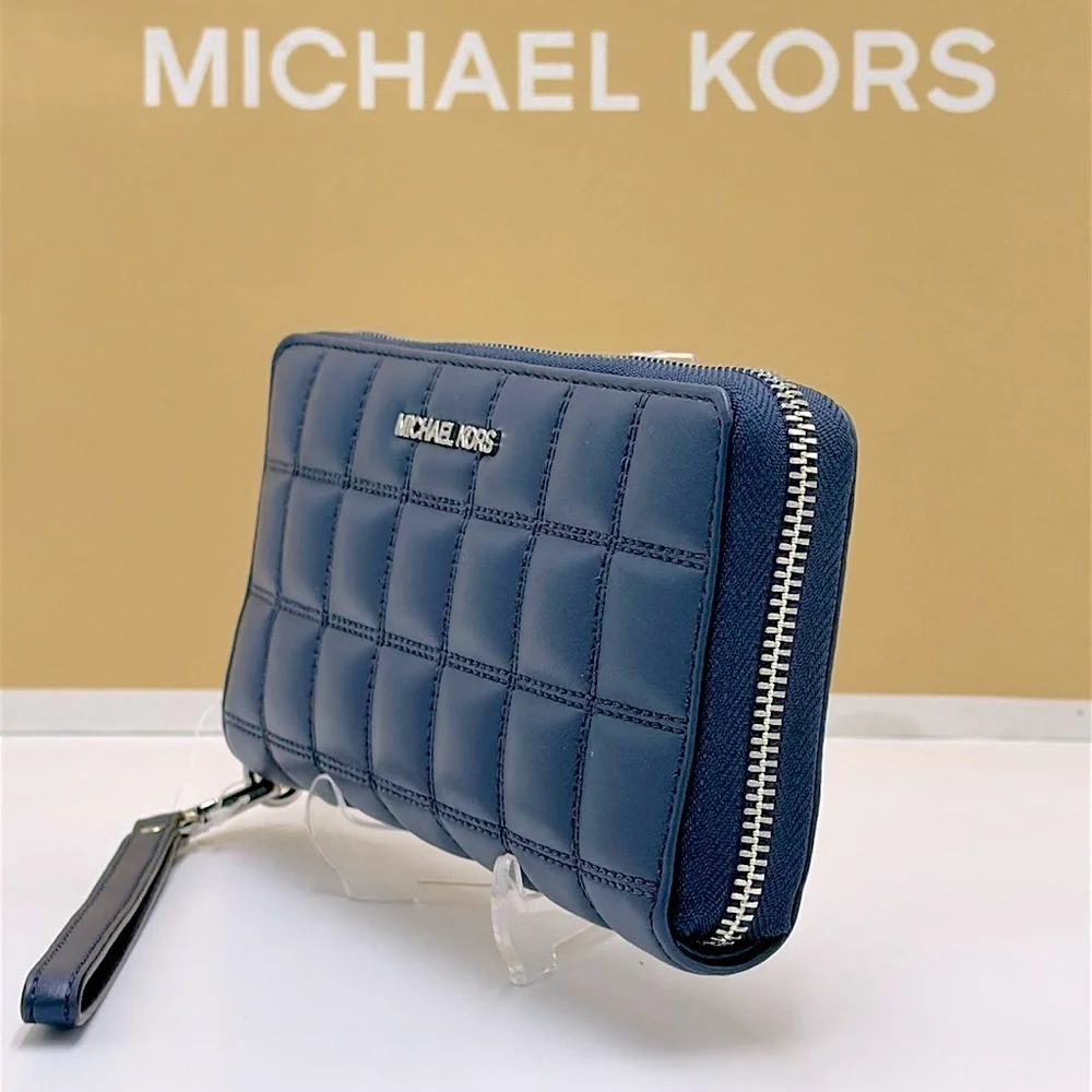 MICHAEL KORS Continental Wristlet Phone Case Wallet Navy  NWT